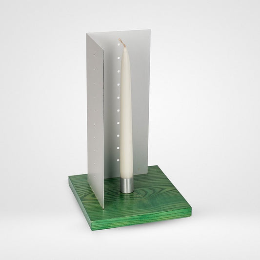 Hili modern candle holder in solid wood and satin aluminum